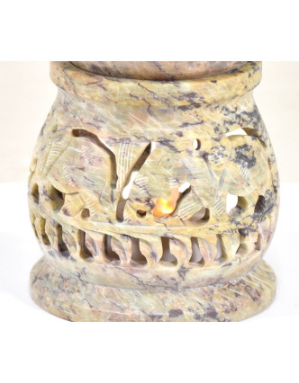 Kamenná aromalampa, ručně prořezávaná, sloni, 8x8x10cm