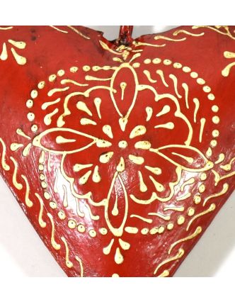 Závěsná dekorace - červené ručně malované srdce, kov, 11x3x11cm