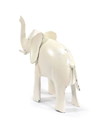 Kovová soška slona, bílá patina, 21x8x17cm
