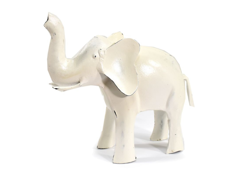 Kovová soška slona, bílá patina, 21x8x17cm