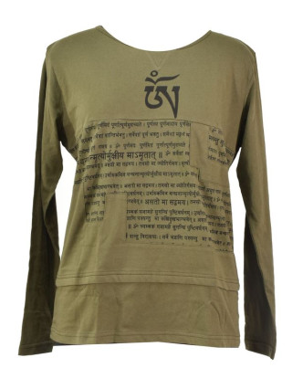 Pánské khaki tričko s dlouhým rukávem a potiskem Mantra