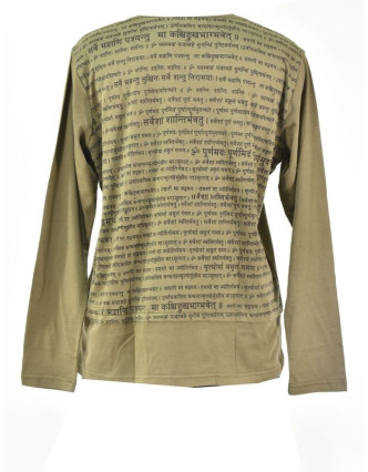 Pánské khaki tričko s dlouhým rukávem a potiskem Mantra