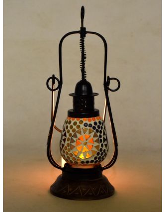 Mozaiková lucerna na svíčku, multibarevná, sklo, ruční práce, 12x12x32cm