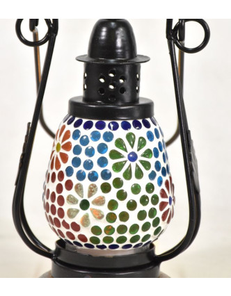 Mozaiková lucerna na svíčku, multibarevná, sklo, ruční práce, 12x12x32cm