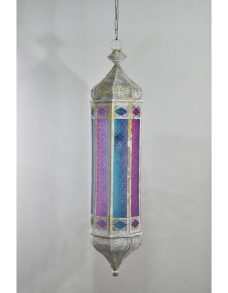Arabská lampa, multibarevná, bílá patina, sklo, ruční práce, cca 21x97cm