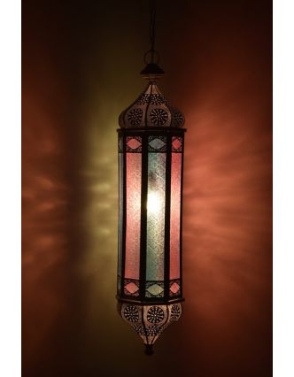 Arabská lampa, multibarevná, bílá patina, sklo, ruční práce, 21x21x97cm