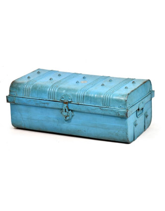 Plechový kufr, antik, tyrkysový, 70x38x28cm