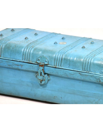 Plechový kufr, antik, tyrkysový, 70x38x28cm
