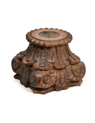 Antik dřevěný svícen z teaku, ručně vyřezávaný, 33x33x27cm