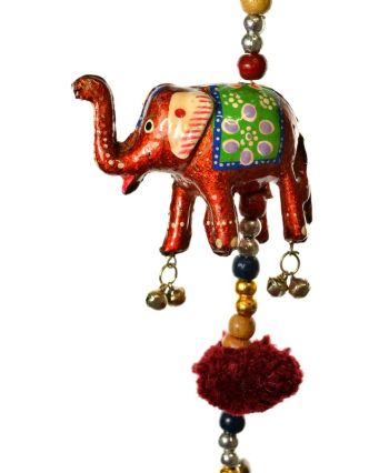 Dekorace k zavěšení, pět slonů se zvonečkem, ručně malované, délka 89cm