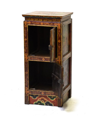 Ručně malovaná dřevěná antik komoda z Tibetu, 39x38x84cm
