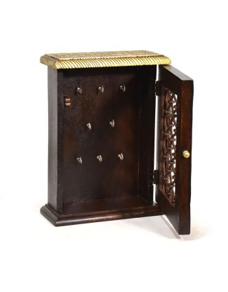 Skříňka na klíče zdobená mosazným kováním z mangového dřeva, 20x9x28cm