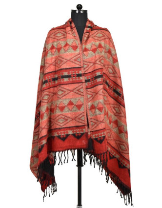 Velký zimní šál se vzorem aztec, červená, 205x95cm