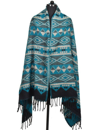 Velký zimní šál se vzorem aztec, tyrkysová, 205x95cm