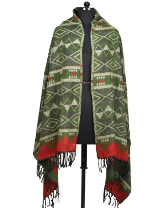 Velký zimní šál se vzorem aztec, khaki, 205x95cm