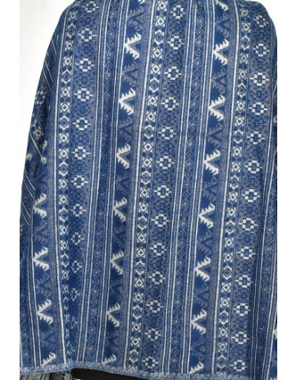 Velký zimní šál s drobným geometrickým vzorem, modrá, 205x95cm