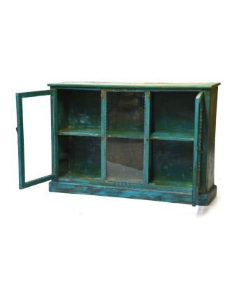 Prosklená skříň z antik teakového dřeva, 138x29x93cm