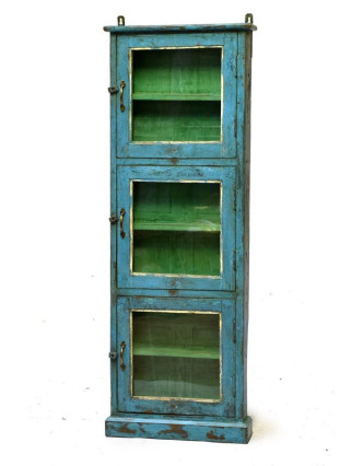 Prosklená skříň z antik teakového dřeva, 50x12x141cm