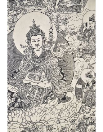 Tisk, černobílý, ruční papír,  Guru Rinpoče,  50x75 cm
