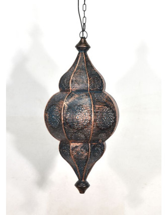 Kovová lampa v orientálním stylu,.bronzová, uvnitř modrá, 22x52cm