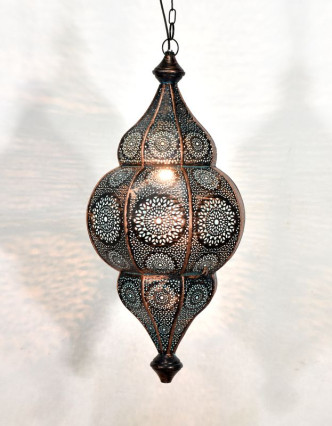 Kovová lampa v orientálním stylu,.bronzová, uvnitř modrá, 22x52cm