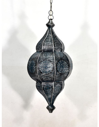 Kovová lampa v orientálním stylu,.černo stříbrná, uvnitř modrá, 22x52cm