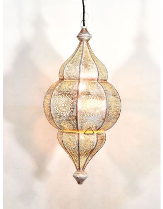 Kovová lampa v orientálním stylu,.bílá, uvnitř žlutá, 22x52cm