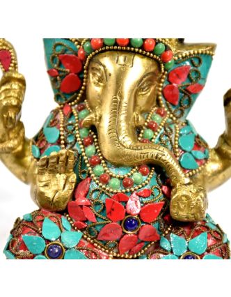 Ganesh, soška vykládaná polodrahokamy,  výš. 15cm,