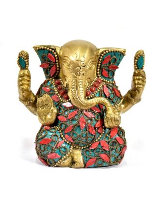Ganesh, soška vykládaná polodrahokamy,  výš. 9cm,