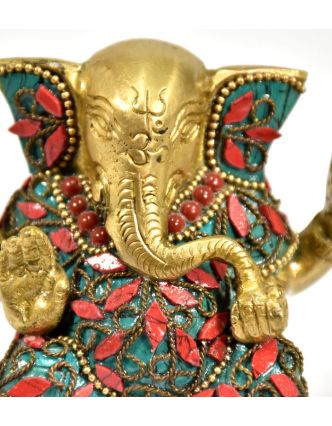 Ganesh, soška vykládaná polodrahokamy,  výš. 9cm,