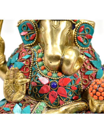 Ganesh, soška vykládaná polodrahokamy,  výš. 16cm