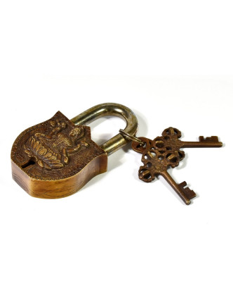 Visací zámek, Lakšmi, mosaz, dva klíče ve tvaru dorje, 10cm