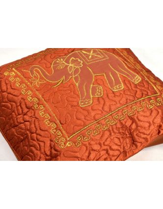 Cihlový saténový povlak na polštář s výšivkou sloni, zip, 40x40cm