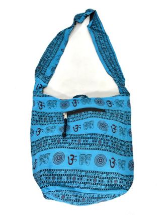 Tyrkysová taška přes rameno s potiskem mantry, kapsy, zip, 39x40cm