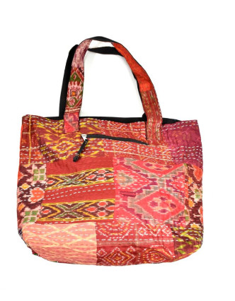 Velká bavlněná taška s potiskem, patchwork bavlna/satén, zip, cca 38x48cm