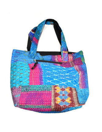 Velká bavlněná taška s potiskem, patchwork bavlna/satén, zip, cca 38x48cm