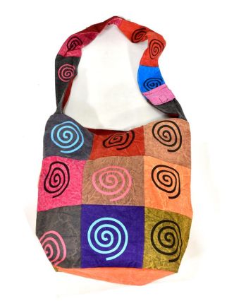 Multibarevná patchworková taška přes rameno s tiskem Spirála, kapsa, zip, 38x38c