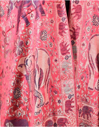 Velká šála s motivem slonů s třášněmi, starorůžová, 70x210cm