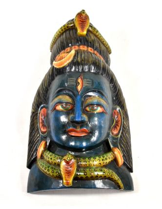 Dřevěná maska, Shiva, ručně malovaná, 18x35cm