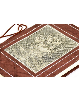 Notes vyrobený z ručního papíru, zdobený reliéfem Ganéši, 13x18cm