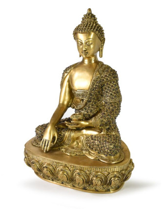 Buddha Šákjamuni, zdobený polodrahokamy, mosaz, 45cm