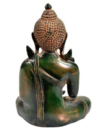 Buddha Amoghasiddhi, zelená antik patina, mosaz, výš. 20cm