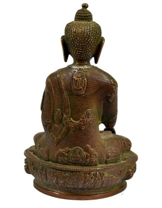Buddha Amoghasiddhi, mosazná soška se stříbrnou intarzí, 21cm
