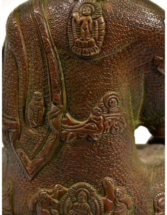 Buddha Amoghasiddhi, mosazná soška se stříbrnou intarzí, 21cm
