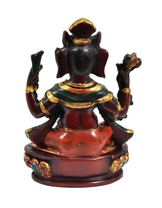 Ganesh, sedící, tyrkysový, bohatě zdoben, pryskyřice, 16cm