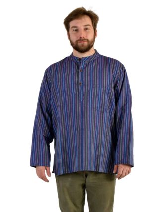 Pruhovaná pánská košile-kurta s dlouhým rukávem a kapsičkou, fialová