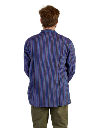 Pruhovaná pánská košile-kurta s dlouhým rukávem a kapsičkou, fialová