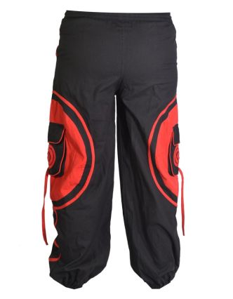 Unisex balonové kalhoty s aplikací spirály a kapsami, černo-červené