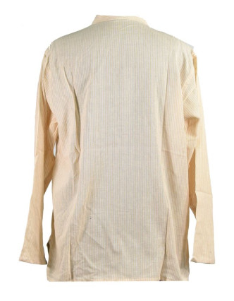 Pruhovaná pánská košile-kurta s dlouhým rukávem a kapsičkou, bílo-béžová