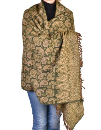 Velký zimní šál se vzorem paisley, khaki, 205x95cm